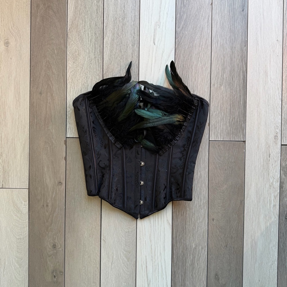 Elegant Black Corset Top with Feather Detail - Picture 2 of 6